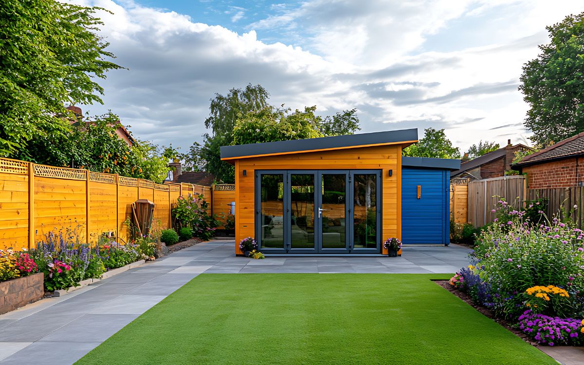 pérgola y césped artificial